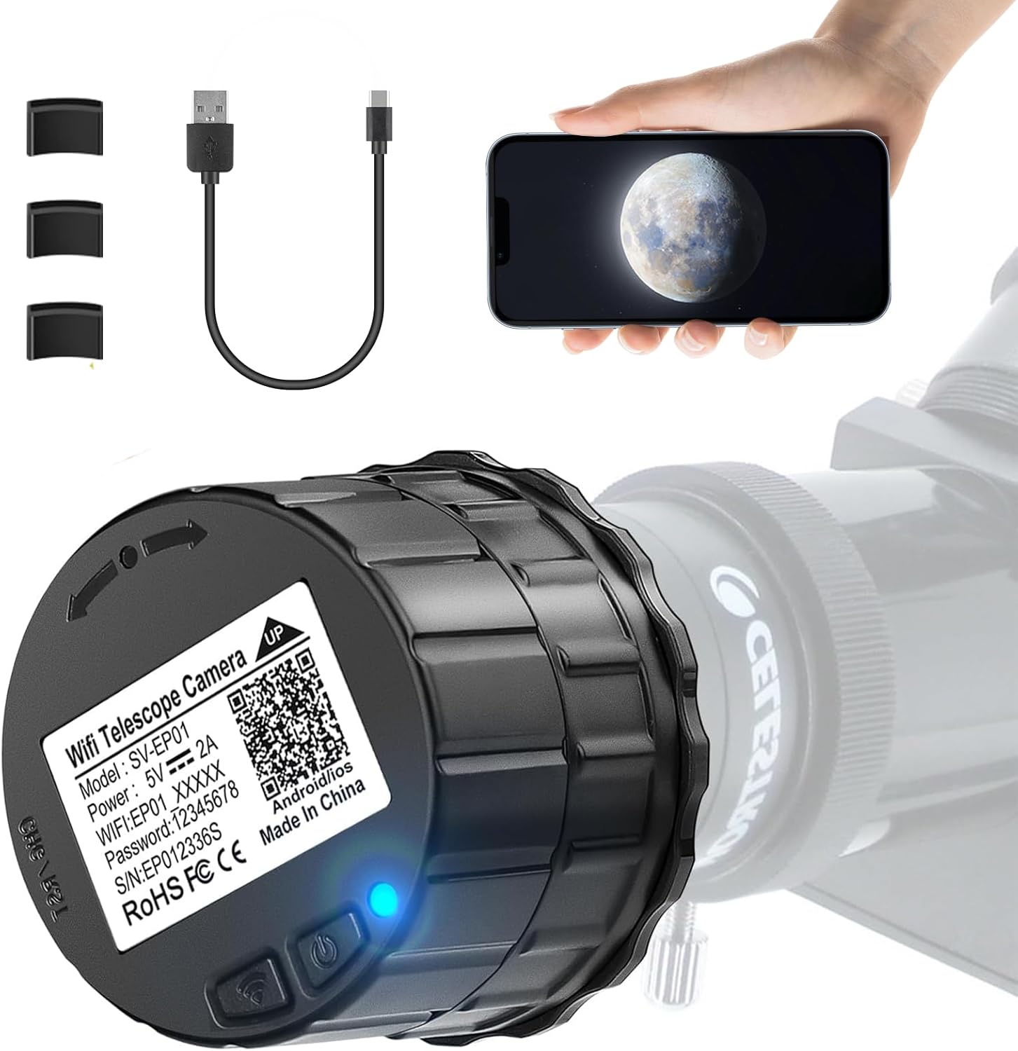 Installing Telescope Eyepiece Camera dgtenk Black EP907 on a wooden desk