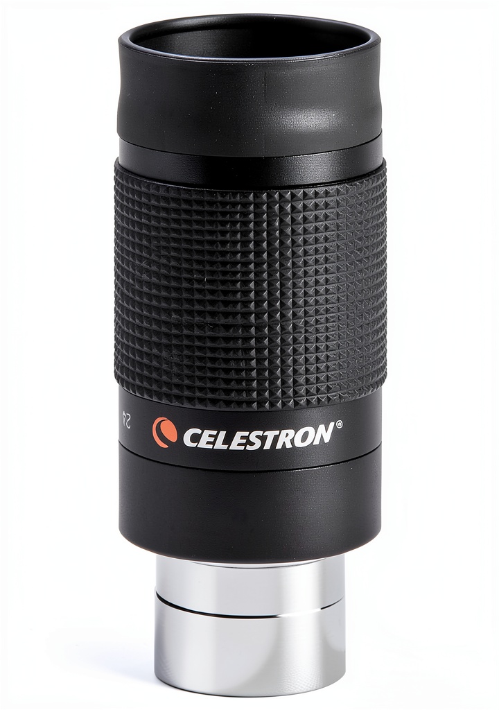 Celestron zoom eyepiece mounted on a telescope under a night sky